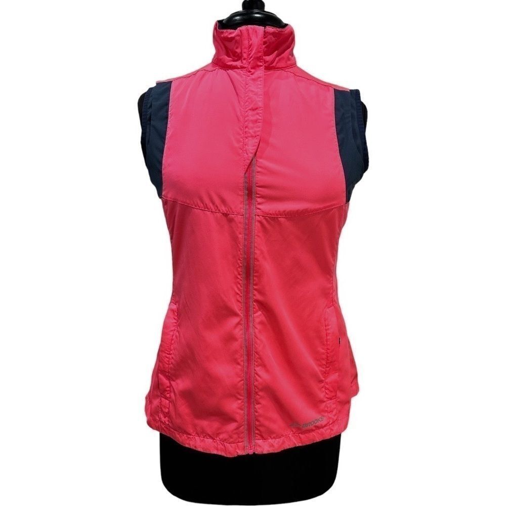 BROOKS Pink Reflective Full Zip Windbreaker Running Vest Sz S